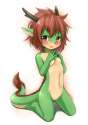 animal_ears barefoot blush brown_hair claws dragon fangs furry ka_(pixiv341010) loli monster_girl nude pussy red_eyes solo tail 33795.jpg