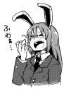 1girl anarogumaaa animal_ears blazer closed_eyes extra_ears long_hair necktie open_mouth rabbit_ears skirt solo touhou yawning-7d3783390d869ba495bb1aed2459c739.png