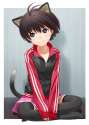 s - 662530 - 1girl animal_ears black_hair blue_eyes cat_ears crossed_legs double_vertical_stripe idolmaster kikuchi_makoto nekopuchi short_ha.jpg