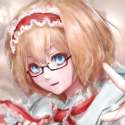 1girl bad_id bespectacled blonde_hair blue_eyes capelet face glasses hairband highres lolita_hairband looking_at_viewer open_mouth smile solo upper_body hoshibuchi touhou-1ad990f69f87600bfecb0f7dbfa9c1e6.jpg