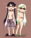 e - 1976231 - +_+ 2girls breasts callie_(splatoon) cameltoe clothes clothes_around_waist fangs marie_(spl.png