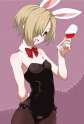 No Artist - 1girl alcohol animal_ears bare_shoulders blonde_hair bunny_ears bunnysuit collar commentary cup drinking_glass hair_over_o.png