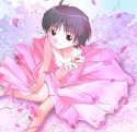 313672 - 1girl blush collarbone dress from_above idolmaster kikuchi_makoto knees_together_feet_apart looking_at_viewer misagi_nagu petals pink_dress rose_petals solo.jpg