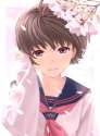 652254 - 1girl ahoge brown_hair cherry_blossoms close-up face flower idolmaster kikuchi_makoto nekopuchi school_uniform serafuku short_hair smile solo spring_(season).jpg