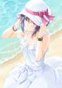 s - 2143504 - 1girl beach black_hair blush bracelet dress hand_on_headwear hat idolmaster jewelry kikuchi_makoto miri_(ago550421) short_hair.jpg