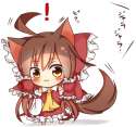 ! 1girl _3 ahoge animal_ears blush bow brown_eyes brown_hair chibi detached_sleeves female hair_bow hair_tubes japanese_clothes kemonomimi_mode miko smile solo tail tosura-ayato touhou-6d1c7ed075ea7e57d9d52087.png