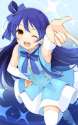 s - 2206296 - ;d 1girl arm_up arm_warmers blue_hair blush from_above hair_ribbon hand_on_hip leg_up long_hair looking_at_viewer lo.jpg