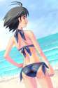 s - 512303 - 1girl antenna_hair ass back beach bikini black_hair from_behind idolmaster kikuchi_makoto looking_back muhi11234 side-tie_bikini.jpg