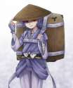 1girl box carrying forbidden_scrollery hat purple_hair red_eyes rice_hat touhou ys_(fall)-e6da1149929ab969ef5213c26268ec91.jpg