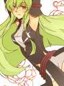 s - 495549 - 1girl armpits arms_up bad_id belt blush c.c. code_geass detached_sleeves green_hair hatsuko.jpg