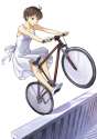 737406 - 1girl bare_shoulders bicycle dress ground_vehicle idolmaster inu_(aerodog) kikuchi_makoto legs no_socks railing solo sundress wheelie.jpg