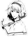 1girl _d hairband looking_at_viewer monochrome open_mouth parted_lips short_hair simple_background smile solo upper_body white_background 32 touhou-a00380502adc58e7aefe9b4215ccf58c.jpg