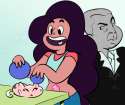Stevonnie playing with her balls, her pussy, and a dick.png