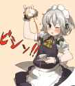 1girl amonitto apron ascot blue_dress blue_eyes blush cup decantering dress maid maid_headdress one_eye_closed open_mouth puffy_short_sleeves puffy_sleeves shirt short_sleeves smile solo sparkle spilling teacu.jpg