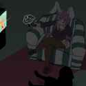 2girls animal_ears chair cigarette controller crossed_legs dark_room kokoyashi multiple_girls purple_hair rabbit_ears remote_control smoking television touhou-50d7a63b220a6160e6b27125f84ad072.png