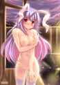 1girl animal_ears blush breasts bunny_ears female highres long_hair looking_at_viewer mountain namamo_nanase navel nipples no_pussy nude purple_hair red_eyes sky solo standing symbol-shaped_pup.jpg