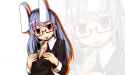 _p animal_ears bespectacled black-framed_glasses blazer bunny_ears glasses lavender_hair long_hair looking_at_viewer rabbit_ears red_eyes semi-rimless_glasses solo taiyou89 tongue touhou under-rim_glas.jpg