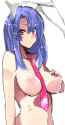 1girl animal_ears between_breasts blush breasts bunny_ears hand_on_breast jont long_hair necktie necktie_between_breasts nipples nude purple_hair red_eyes rough simple_background sketch solo to.jpg
