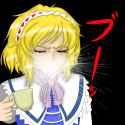 1girl blonde_hair capelet closed_eyes cup highres parody short_hair sketch solo spit_take spitting teacup kaigun_bakuryou tantei_monogatari touhou-3798bf45254b50fa4289e8b0f0cb418a.png
