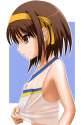 q - 129730 - breasts brown_hair see-through shirt short_hair solo suzumiya_haruhi suzumiya_haruhi suzumiya_h.jpg