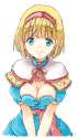 adapted_costume alternate_costume blonde_hair blue_eyes breasts capelet cleavage dress hairband manyu short_hair smile solo touhou-76b7add6d43f6d36d096919e9296b84a.jpg