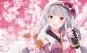 1237-shijou_takane-1girl asymmetrical_clothes bangs bell cherry_blossoms detached_sleeve eyebrows_visible_through_hair gloves hair_ornament headband idolmaster jewelry long_hair open_mouth pointing red_eyes.png